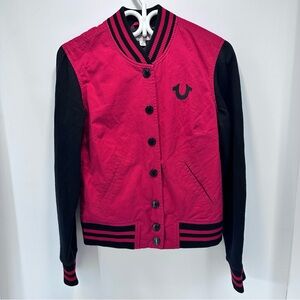 True Religion Varsity Jacket Men’s Small Cotton Lined Metal Snaps Like New‎